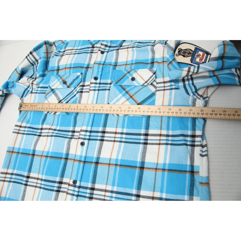 Angry Minnow Flannel Co Hamm's Beer Shirt Mens Large Blue Plaid Cotton Flannel - Picture 8 of 12